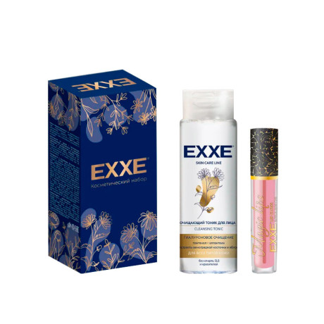 EXXE Подарочный набор Очищающий тоник для лица + Жидкая губная помада Glamour lips